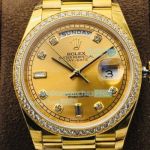 EW Factory Yellow Gold Rolex Day Date 36MM Replica Watch Diamond Bezel